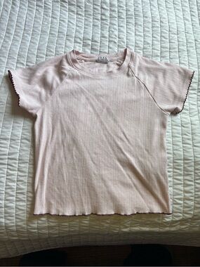 Cotton On Pale Pink Ribbed Short Sleeve Top with Contrast Trim